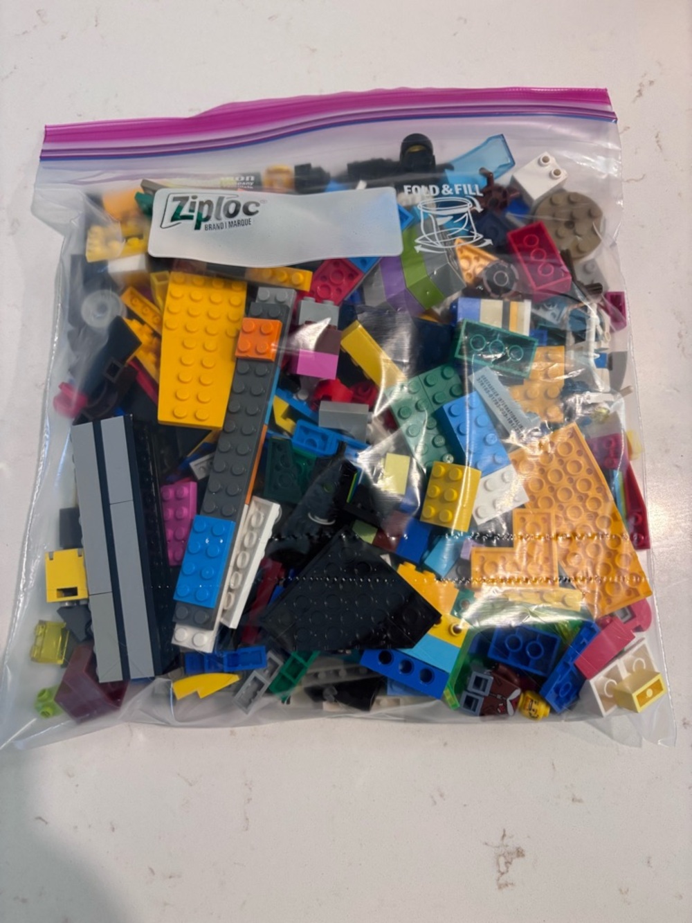 Lego Mixed Brick Bag - Yellow, Blue, Black, Gray, Pink, Green